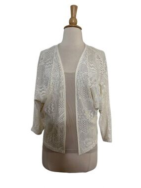 h.i.p. Ivory Open-Front Knit Cardigan with Lace Detail